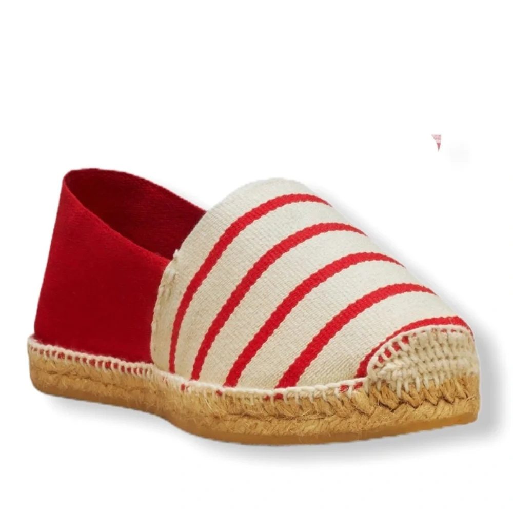 Cousu Main Classic flat Red & Ivory espadrilles